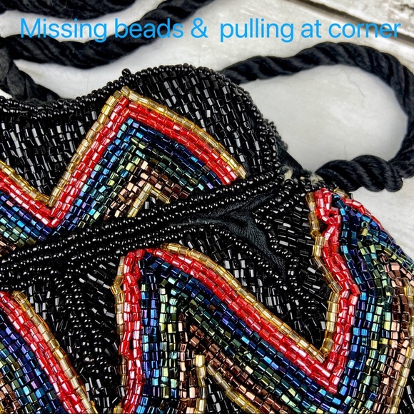 VINTAGE Flapper Bohemian Beaded Purse Black Gold Red Peacock Blue Evening Clutch - Picture 7 of 10